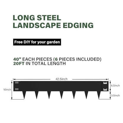 10 Inch Metal Landscape Edging 20FT, 6-Pack Steel Landscape Edging - size: 10 inch