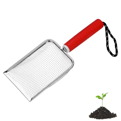 M METERXITY 1-Pack Gardening Soil Sifter, 3.8 mm Mesh Stainless Steel Portable Gardening Sifter with Soft Handle for Sand/Dirt/Rock Compost [White, Red] - color: White, Red, size: 3.8X3.8mm