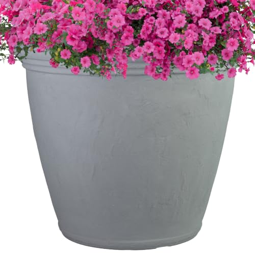 Sunnydaze Anjelica 24'' Large Plastic Planter Pot for Plants, Gray - color: Light Gray, size: 24 in