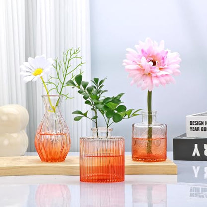 Glass Bud Vases Set of 4, Small Orange Flower Vases for Wedding Centerpiece - color: Orange