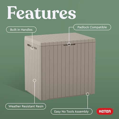 Keter City 30 Gal Outdoor Storage Box and Patio Side Table - color: Beige