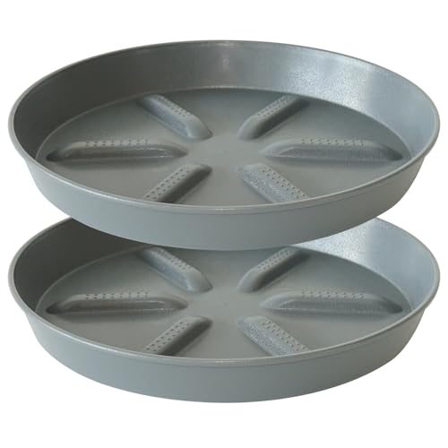 NIMYAU Plant Saucer 12 inch 2 Pack Deep Drainage Plant Saucers – Raised Middle Platform, Heavy Duty Thick Plastic Round Drip Tray - color: Gray, size: 12" (2-Pack)