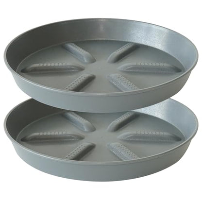 NIMYAU Plant Saucer 12 inch 2 Pack Deep Drainage Plant Saucers – Raised Middle Platform, Heavy Duty Thick Plastic Round Drip Tray - color: Gray, size: 12" (2-Pack)