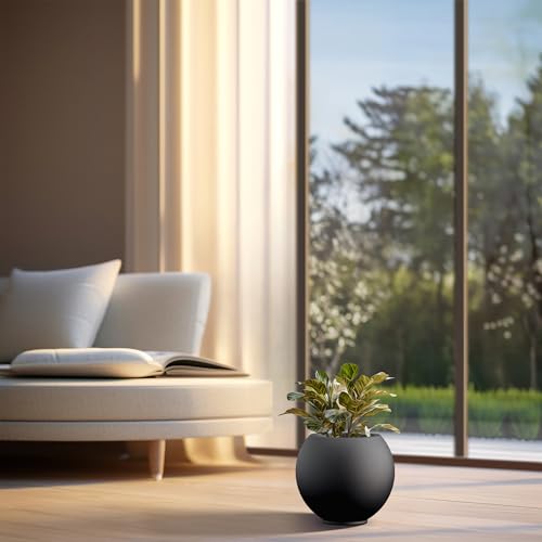 Kante Small Round Sphere Black Concrete Planter 11" Dia, Outdoor - color: Black, size: 11"w x 9.4"h
