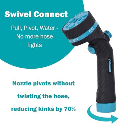 Gilmour Heavy Duty Button Control Garden Hose Nozzle with Swivel Connect