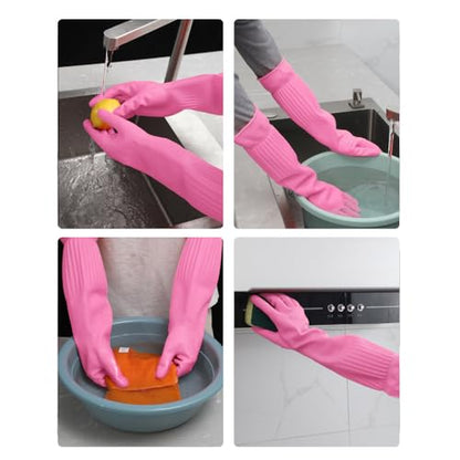 2 Pcs Long Sleeve Dishwashing Gloves, Waterproof Kitchen Cleaning Gloves - color: Pink02, size: Medium
