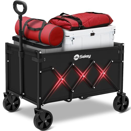 Sekey Lightweight Collapsible Wagon, 220 lb Capacity, Quick-Fold Cart - color: Black, size: 220 lbs