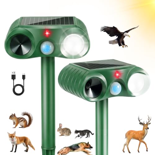 2 Pack Solar Ultrasonic Animal Repellent Deer Repellent Devices for Yard