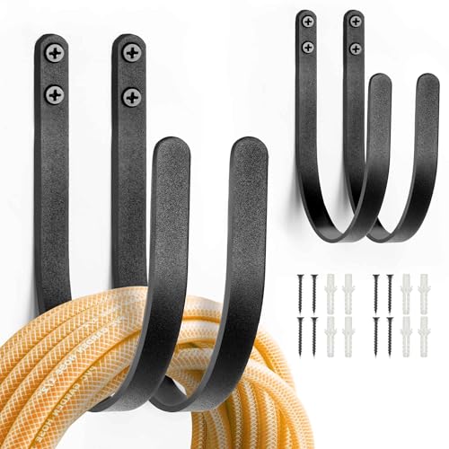 Hose Holders Wall Mount: 4Pcs Heavy-Duty Metal Garden Hose Hanger Outside - color: B-4PCS