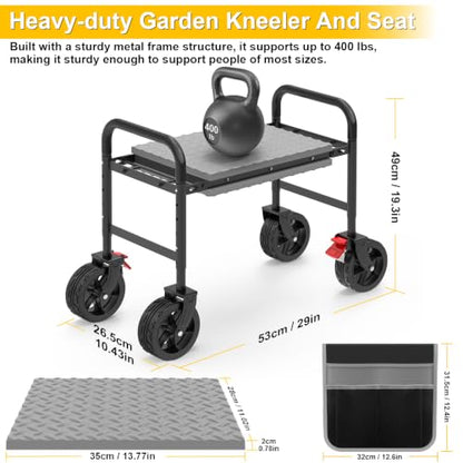 Rolling Garden Kneeler and Seat with Wheels: 360 Degree Swivel with Brakes