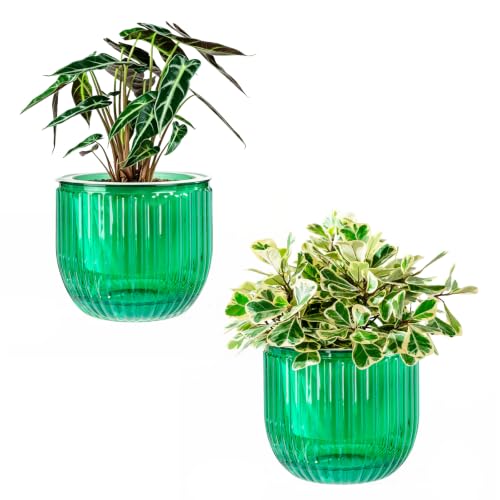 Melphoe Self Watering Pots for Indoor Plants Planter, 8.3 Inch 2 Pack Planters Self Watering Plant Pots for Flower, Houseplants, Succulent, African Violets and Cactus with Drainage - color: Emerald, size: 8.3''