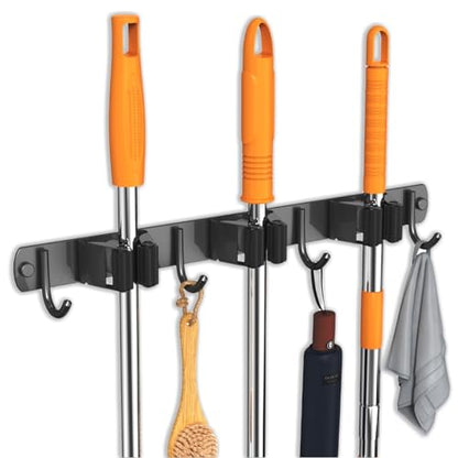 2 Pack Mop and Broom Holder Wall Mount for Kitchen Garden Garage Laundry - color: Black, size: 2 Pack 3 Racks with 4 Hooks