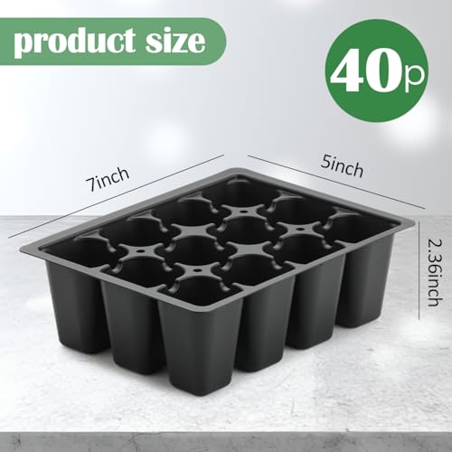 RooTrimmer 40 Pack Reusable 12-Cell Seed Starter Tray, Plant Starter Trays with Large Drainage Holes for Seed Germination, Easy to Repotted, Fits Standard 1020 Flats and TD377 Trays, Black - color: Black, size: 12 Cells-40P