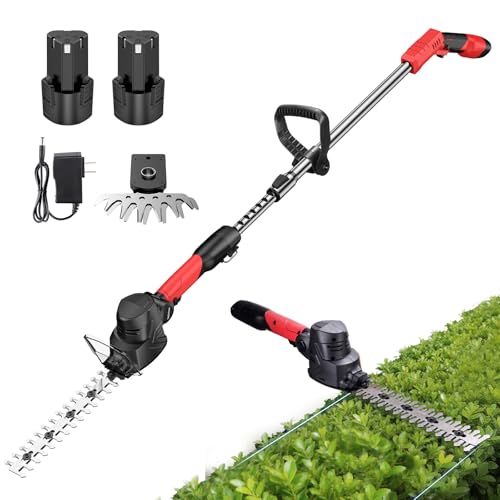 4-in-1 Pole Hedge Trimmer Cordless with 2 x 2.0 Ah Batteries - color: Red