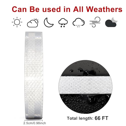 Reflective Tape, Waterproof Self Adhesive Dot Safety Reflector - color: White, size: 1 Inch x 115 Feet
