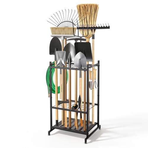 VEVOR Garden Tool Organizer, 35 Slots with Hooks, Metal Garage Storage Rack
