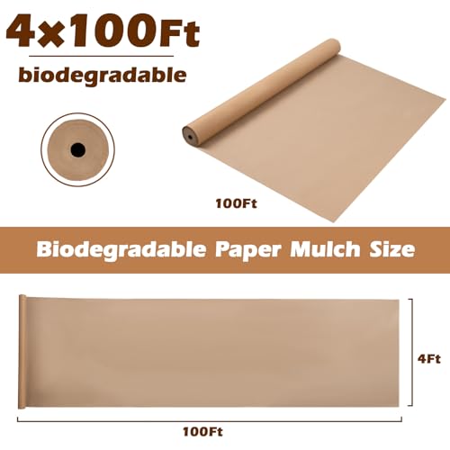 4 x 100 Ft Heavy Duty Biodegradable Kraft Paper Weed Barrier - color: 4x100ft