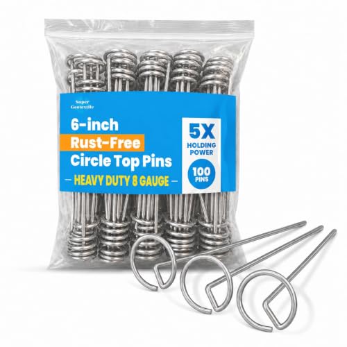 Super Geotextile Round Top Landscape Pins – 8 Gauge Heavy Duty 6 Inch Galvanized Steel Stakes for Landscape Fabric and Weed Barrier, 100 Pack - size: 100 Pcs x 6" - 8 Ga
