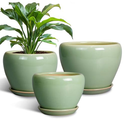 Ceramic Pots for Plants, 10/8/6 Inch Flower Pots Indoor, Green - color: Green