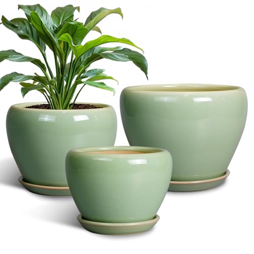 Ceramic Pots for Plants, 10/8/6 Inch Flower Pots Indoor, Green - color: Green