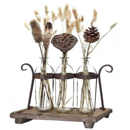 Rustic Flower Vase Set with Rack Stand Farmhouse Glass Bottles for Decor Table centerpieces