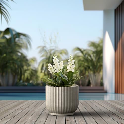 Kante Accent Round Pedestal Weathered Concrete Planter 14" Dia, Outdoor - color: Weathered Concrete, size: 14"w x 11.8"h