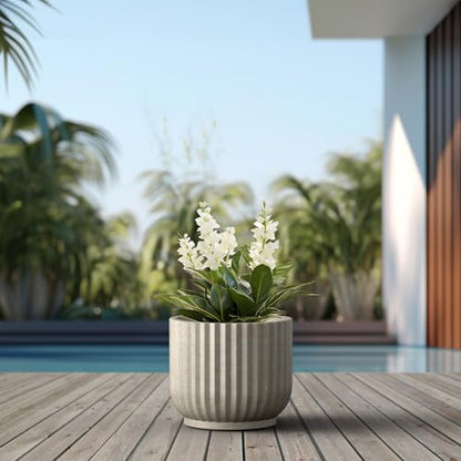 Kante Accent Round Pedestal Weathered Concrete Planter 14" Dia, Outdoor - color: Weathered Concrete, size: 14"w x 11.8"h