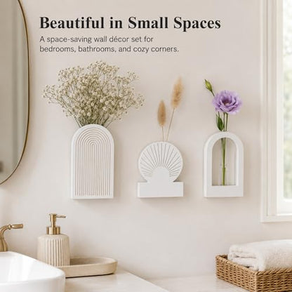 TBWIND White Wooden Wall Vases Set of 3, Wall Planters with Glass Tube Kit - color: White