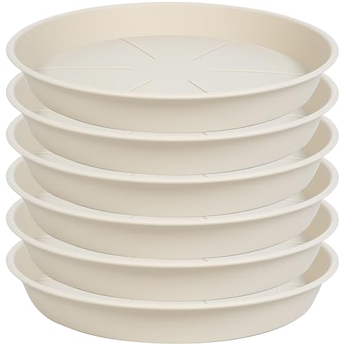 OVZILKI 6 Pack of Plant Saucer Tray 4 6 8 10 12 14 17 19 22 25 inch, Heavy Duty Plastic Pot Plant Drip Trays Saucers for Indoors Outdoor, Plant Water Tray for Planters 3-5" (4", Beige) - color: Beige, size: 4" - 6 Pack