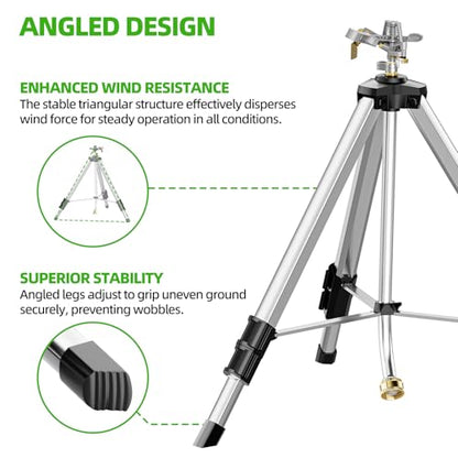 SPECILITE Brass Impact Sprinkler on Tripod Base, Waters up to 90ft, 50 inch