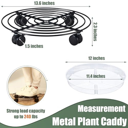 8 Packs Large Metal Plant Caddy with Wheels 14" Rolling Plant Stands Heavy-duty Wrought Iron Plant Roller Base Pot Movers Plant Saucer on Wheels Black - color: Black, size: 14"/ 8 packs