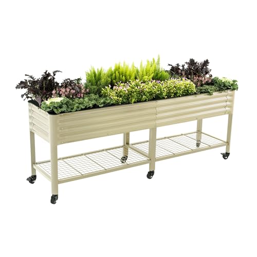 Vego garden Rolling Elevated Raised Garden Bed, 2' x 8' Outdoor Planters Boxes with Legs & Storage Rack for Patio, 1400 Lbs Weight Capacity, Raised Beds for Gardening, Pearl White - color: Pearl White, size: 2' x 8'