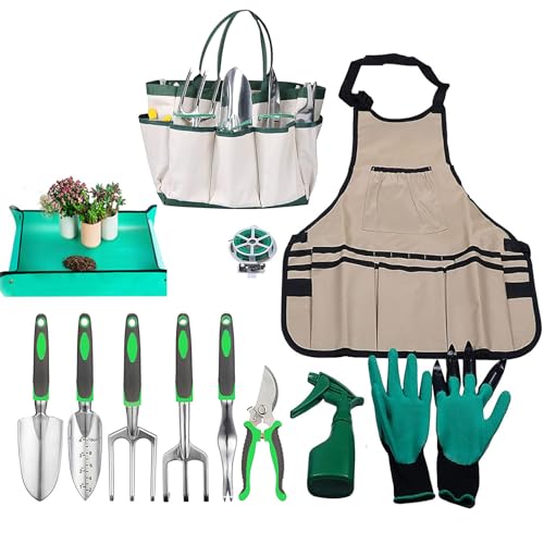 Heavy Duty Gardening Tools with Handbag, 11 Pcs Gardening Tools with Repotting Mat for Gifts Women Men Mom Dad