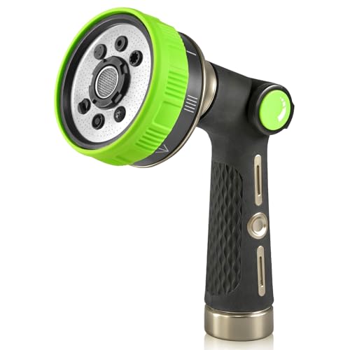 RAINPOINT Hose Sprayer Nozzle Heavy Duty - 8 Spray Patterns Garden Hose Nozzle with Adjustable Flow Control for Watering Plants, Washing Cars,Washing Pets, Thumb Control (Green) - color: Green