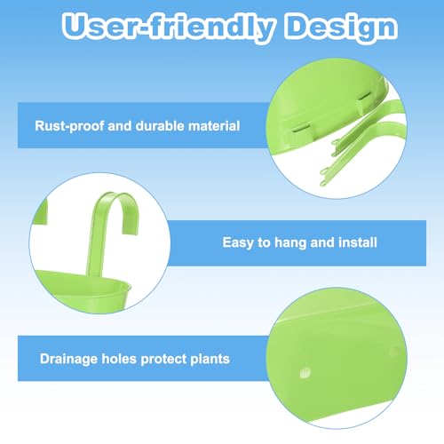 uxcell Rail Planter for Outdoor Plants, 4 Pcs 11" Iron Wall Hanging Planters Fence Railing Balcony Planters with Drainage Holes and Detachable Hooks, Light Green - color: Light Green