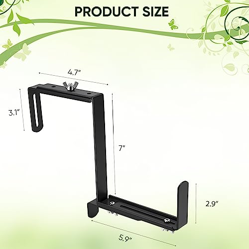 VIVIKEN Planter Box Brackets, Adjustable Flower Brackets for Deck Railing - size: 4 Pack Black No Drill
