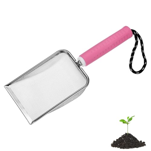M METERXITY 1-Pack Gardening Soil Sifter, 1 mm Mesh Stainless Steel Portable Gardening Sifter with Soft Handle for Sand/Dirt/Rock Compost [White, Pink] - color: White, Pink, size: 1x1mm
