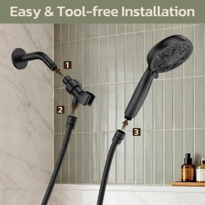 JDO Shower Head with Handheld, High Pressure Handheld 6 Settings, Detachable Shower Head Set with Stainless Steel Hose and Shower Bracket (Matte Black) - color: Matte Black, style: 6 Modes