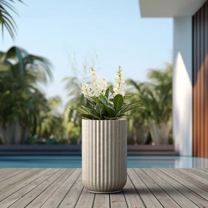 Kante Accent Round Column Weathered Concrete Planter 17.7" Tall, Outdoor - color: Weathered Concrete, size: 11"w x 17.7" h