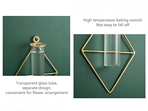 2 Pack IvyMei Luxurious Nordic Gold Wall Vase Metal Frame Glass Tube - color: Gold 9