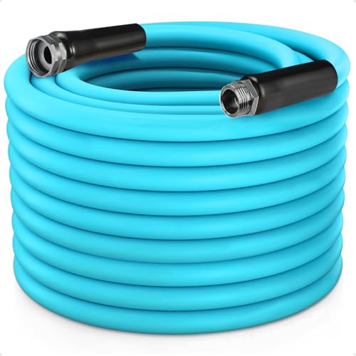 Garden-Hose 200ft x 5/8 in Heavy Duty, Lightweight and Flexible Water Hose, Burst 600 psi, Kink-less Hybrid Rubber Hose for Backyard, 3/4'' Solid Metal Fittings for All Your Watering Need - color: Blue, size: 200FT