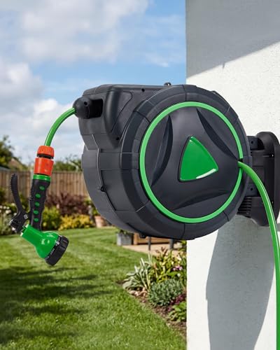 Garvee Retractable Garden Hose Reel, 1/2 IN x100 ft Wall Mounted Heavy Duty - size: 1/2'' 100FT