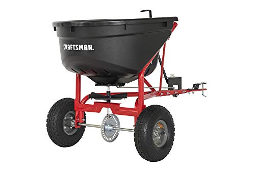 Craftsman Pull-Behind Lawn Broadcast Spreader for Seed, Fertilizer & Ice Melt, 110 lb Capacity with Universal Hitch, Made in USA