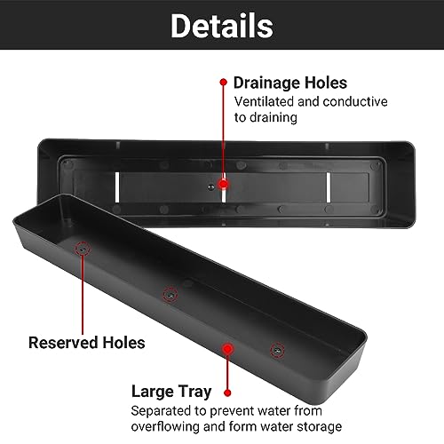 GREANER 3PCS 16x3.8 Inch Window Boxes Planters, Black Rectangle Planters Box with Drainage Holes and Trays, Herb Succulents Flowers Plastic Pot for Windowsill, Garden, Balcony, Indoor, Outdoor Decor - size: 3Packs/16x3.8in-black