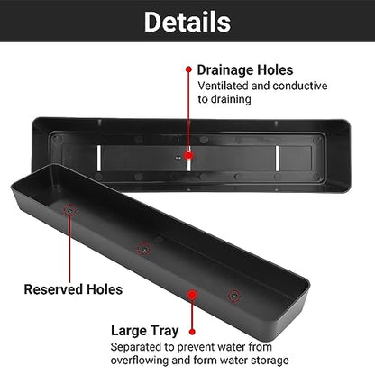 GREANER 3PCS 16x3.8 Inch Window Boxes Planters, Black Rectangle Planters Box with Drainage Holes and Trays, Herb Succulents Flowers Plastic Pot for Windowsill, Garden, Balcony, Indoor, Outdoor Decor - size: 3Packs/16x3.8in-black