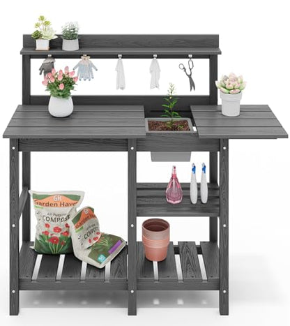 SERWALL Outdoor Potting Bench with Removable Sink,Gardening Table,Grey - color: Gray, size: Classic