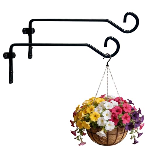 10IN Plant Hangers Outdoor, Metal Wall Mount for Planters & Decor, 2 Pcs - color: Black, size: 9.4INCH-Curved Hook-2Pcs
