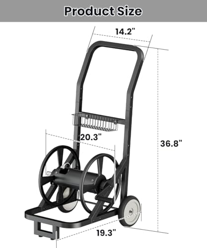 Artigarden Garden Hose Reel Cart with Wheels, Outdoor Water Hose Cart Black - color: Black, size: Holds 125 ft