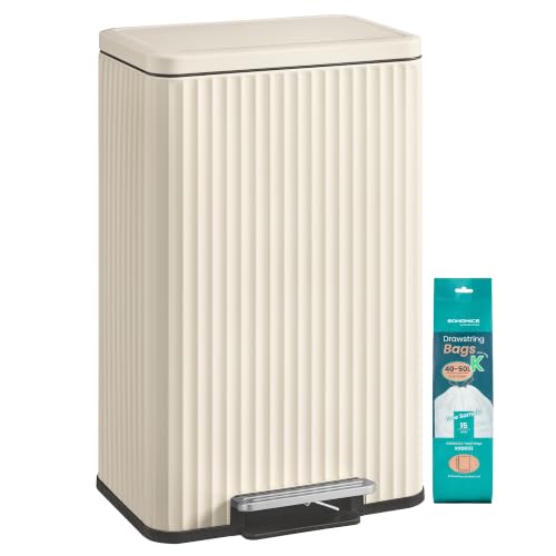 SONGMICS Trash Can, 13 Gallon (50 L), Stainless Steel, with Lid, Pedal - color: Cream White, size: 13 Gallon
