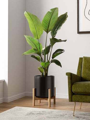 LE TAUCI 12 Inch Pot for Plants, Ceramic Indoor Planter, Black - color: Black